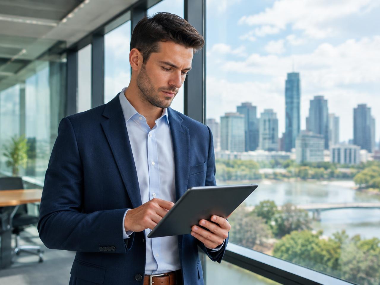 Insurance agent reviewing a tablet